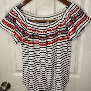 THML - Mirah Off-The-Shoulder Embroidered Knit Top